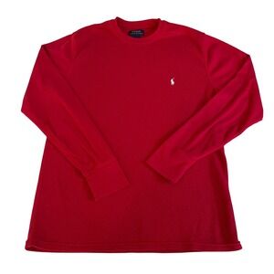 Polo Ralph Lauren Red Waffle Knit Long Sleeve Crew Neck Shirt Men's L